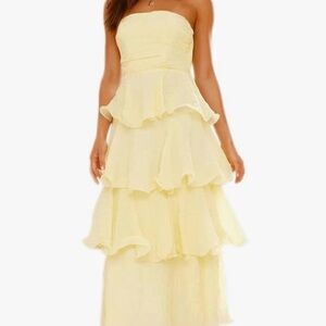 Elegant Strapless Yellow Dress